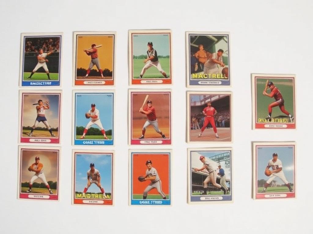 A dozen trading cards laid flat in a grid